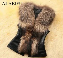 Alabifu Women Pu Leather Faux Fur Coat 2019 غير رسمي بالإضافة إلى الحجم أكمامًا فو فوكس فور فور سترة شتاء سترة المعطف 4XL Y2006925683