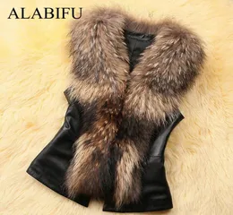 Alabifu Frauen PU Leder Faux Pelzmantel 2019 Casual Plus Size ärmellose Kunstfuchs Pelzkragen Weste Winterjacke Frauen 4xl Y2006925683