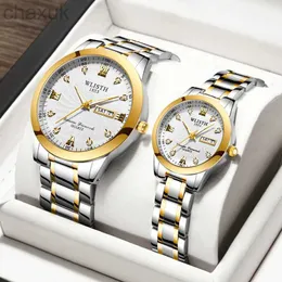 Zegarek zegarków Para Watch Diamond Womens Luksusowa Lady Lover Kwarc nierdzewna Wodoodporna dla mężczyzn Analog Tydzień Data D240417