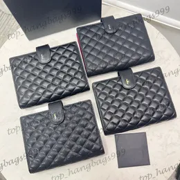 Womens Vintage Lambskin Caviar Leather Classic Quilted Notebook Bags Silver Gold Badge Diamond Lattice Purse 15X19X4CM Crad Holder Wallet