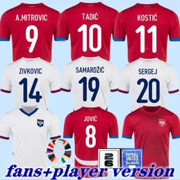 Sırbistan Futbol Forması Tadic Sergej Mitrovic 2024 Srbija Milli Takımı Evde Futbol Gömlekleri Kiti Vlahovic Pavlovic Milenkovic Zivkovic Kids