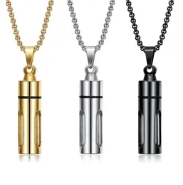 Pendant Necklaces Men Glass Cylinder Essential Oil Perfume Necklace Cremation Stainless Steel Male Choker Jewelry6091068