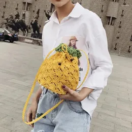 Shoulder Bags Women Fashion Beach Straw Pineapple Woven Rattan Basket Crossbody Bag Round Handbag Casual Messenger