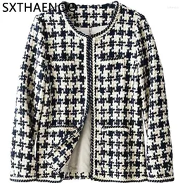 Frauenjacken Sxthaenoo Kleine Duft Luxus Design Spring Frauen Vintage Plaid Tweed Jacket Short Coats Modes Streetwear Wolle Wolle