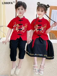 Kleidungssets LJMOFA 2PCS Chinese Jahr Kinder Tang Anzug Hanfu Spring Festival Traditionelle Kostüme für Mädchen Jungen T130