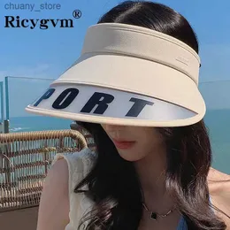 Visors Ricygvm Kobiety Summer Sun Hat Large Brim Empty Top Ponytail Baseball Cap Anti UV Outdoor Caps Girl Korean Sunshade Visors Y240417