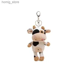 Plush Keychains 1pcs Plush Cow Toy Keychain Soft Plush Filling Good Elasticity Doll Cute Cartoon Kawaii Black and White Spots Pendant Girl Gift Y240415