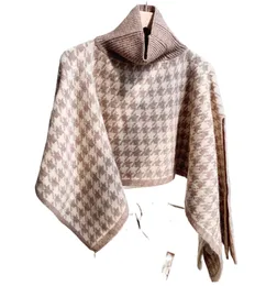 Sonbahar Kış Kadınları Belvek Tutulması Örgü Houndstooth Izgara Baskı Asimetrik Sıcak Moda Kısa Desinger Sweater Top Poncho Pelerin Örgü