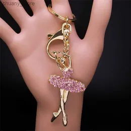 Anahtarlıklar Landards Bale Dancer Anahtarlık Pembe Rhinestone Balerin Anahtar Zincirleri Hadi Hediyeleri Kadın Kızları Mücevher Hediye Llaveros K9232S01 Y240417