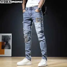 Herren Jeans 2023 Männer stilvolle Hose schlank gerade ausgefranste Jeanskleidung Neue Mode Skinny Hosen Pantalones Hombre D240417