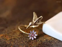 Cluster Rings Wholesale Trendy Humming Bird Flower Ring Gold Silver Color Fashion Hummingbird Jewelry