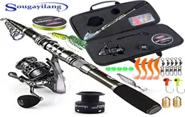 Sougayilang e combo bobina de giratória de haste telescópica com ganchos de pesca com bobina Bag de linha de atrair Kit Full7849253