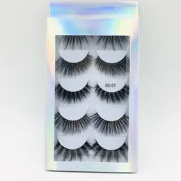 5 pares/caixa cílios sintéticos de olho misto banda de algodão preto grossa cílios falsos macios com caixa de gradiente a laser