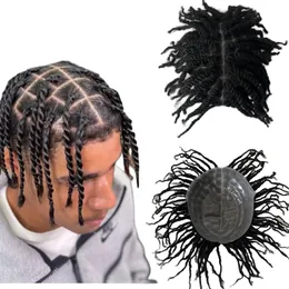 European Virgin Human Hair Replacement #1 Black Color Afro Twist flätor 8x10 Full Pu Toupee för svarta män