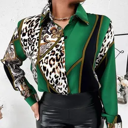 البلوزات النسائية Camisas y Blusas Long Sleeve Top Vintage Leopard Disual Blouse for Women Terts y2k streetwear blusen damen chemise femme