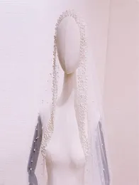 3 Meter Elfenbein Hochzeit Schleier lange Perlen Perlen Velos de Novia Largos koreanischer Stil Brautschleier Brauthaarzubehör4924052