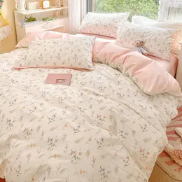 INS Pink Flowers Bedding Set Flat Sheet Cover Copet Twin Full Queen Nordic Lense Boy Set Sets Цветочная вишня 240417