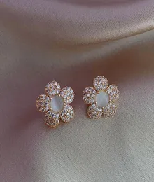 Stud Lovelink design rostfritt stål guldfärg mode örhänge inlagd zirkon opal blomma söta söta kvinnliga örhängen smycken8081704