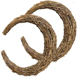 Dekorative Blumen 2 Stcs Rattan Girlande Weihnachtskranz Traumfänger Ring DIY Wisteria Hoops machen Ringe Mondform handgewebtes Ratan