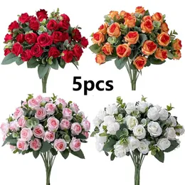 Flores Eucalyptus roses artificial 5pc Bouquet Folhas Peony Fake Flower Wedding Party Decoration Home Table Vase Decor Supplies 240127