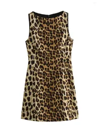 Casual Dresses XNWMNZ 2024 Women Fashion Animal Print Dress High Street O Neck Sleeveless Back Zip Female Mini