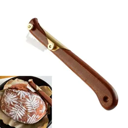 Brödskärare franska brödblad köksgadgets normalt trä långt handtag bakning tillbehör europeisk stil krökad båg rostkniv