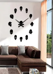 Czaszki bezszramowe DIY Duży zegar ścienny Morden da Parete kwarcowy zegar wnętrze 3D lustra zegarki do salonu wystrój domu Wandklok y202818775