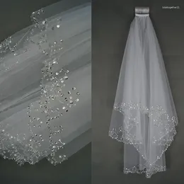 Bridal Veils Wedding 2 strati fatti a mano con perline White White Woman con accessori di pettine