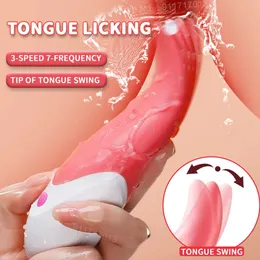Vibrador realista de lamber a língua para mulheres mamilos boquete clitóris estimulador Toys sexuais brinquedos de mama vaginal fêmea masturbadora 240403