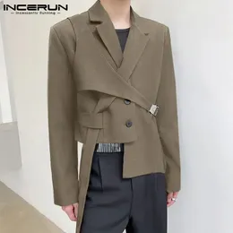 Incerun Fashion Men Blazer Streetwear Lapel Long Sleeve 캐주얼 불규칙한 양복 단색 버튼 얇은 코트 남성 S-5XL 240409