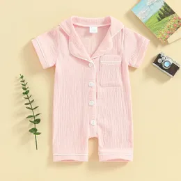 Cotone lino estivo per bambini bambini salti per ragazze a manicola corta abbottonate per sonnotte per bambini rompnezzati per bambini Rompers 240408