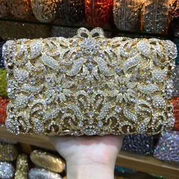 نجمات Xiyuan White Crystal Gold Metal Metal Clutch Party Party Party وحقائب اليد أزياء حقيبة الكتف المسائية الإناث