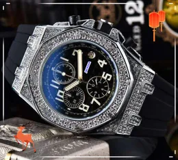 Beliebte automatische Datum Männer sehen Stoppuhr Luxus drei Augen sechs Stiches Vollfunktion Quarz Chronograph Uhr Schwarzes grüne Gummi -Gummi -Armbanduhr Geschenke