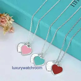 Colar de pendente de marca de luxo simples Tiffenny Tijia v Gold Love Double Heart Heart Womens Três Colorias Torneira T da Família Tonalidade Diária Cadeia de clavícula Chain Real Picture Contact Cliente