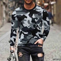 Herren-T-Shirts Camo Printed Herbst Herren Runde Hals T-Shirt Casual Long Sleeved T-Shirt Großer Pullover Modetrend Herren Kleidung