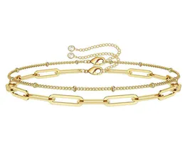 SC Dainty 14K Gold Armband smycken Personligt skiktat pappersklippkedja Rostfritt stål Crystal Charm S Women2906633