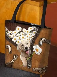 収納バッグゴールデンレトリバーデイジー女性トートバッグハンドルショッパー面白い折りたたみ可能な再利用可能な多目的15スタイルの犬パターン
