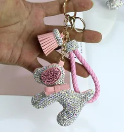 Luxury Rhinestone Dogs Keychains Cartoon Animals Dog Dolls Bag Key Rings Holder Purse Car Key Chains Gift for Women039s Christm8670000