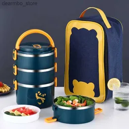 Bento Boxen 1-4Layer Edelstahl Bento Box Set Cartoon Kind Erwachsenenschule Büro Lebensmittelaufbewahrungsbehälter Outdoor Camping Picknick Lunchbox L49