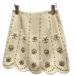 New women high waist flower pattern a-line short rhinestone beading desinger skirt plus size SML