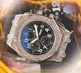 Populära män Business Leisure Watches Auto Date Full Function Time Men's Clock Black Green Rubber Strap Importerad Quartz Movement Diamonds Ring All Crime Watch