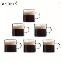 Bicchieri da vino kemorela 6pcs tazze espresso da 120 ml di vetro da 4 once con manico per o succo di latte da tè a latte freddo sicuro