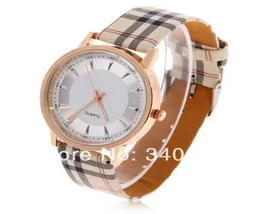 2014 New Fashion Design1Pc Plaid Marks Grid Leather Men039s Quartz Wrist Watch with White Black Dial XNB105589568