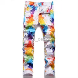 Дизайнерские джинсы для мужского модного стиля белый цифровой печать повседневные мужские цветочные брюки модные брюки