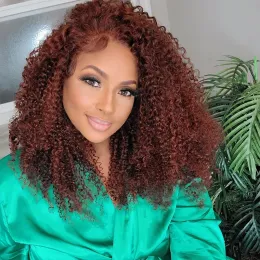 13x4 Reddish Brown Curly Lace Front Human Human Wigs para mulheres Reddish Brown Kinky Curly Wig HD Lace Frontal Wig Cabelo