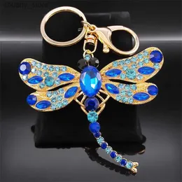 Chaços de chaves estééticos da asa -chave de asa -chave de lanfilia azul shinestone color de metal de metal de metal para keyring jóias llavers para mujer k5363s01 y240417