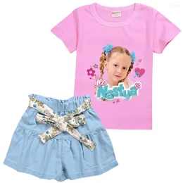 مجموعات الملابس لطيفة مثل Nastya Show Cloths Kids Short Sleeve T-shirt و Big Bow Charts 2pcs مجموعة Baby Girls Princess Outfits Kids's