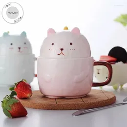 Mugs HOMIE Ceramics Cartoon Lovely Bear Cup Coffee Mug Large With Lid 500ml Creative Drinkware Tea Milk Office Home Gift