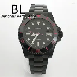 Armbandsur 24 juveler NH35A Automatisk herrklocka 40mm full svart fodral safirglasskiva lila rosa andra händer vattentätt