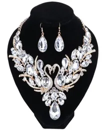 New Fashion Luxury Multicolor Crystal Double Swan Statement Necklace Earring For Women Party Wedding Jewelry Sets7824107